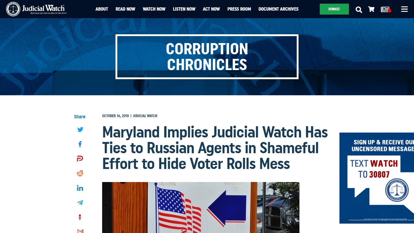 Maryland Implies Judicial Watch Has Ties to Russian Agents in Shameful ...