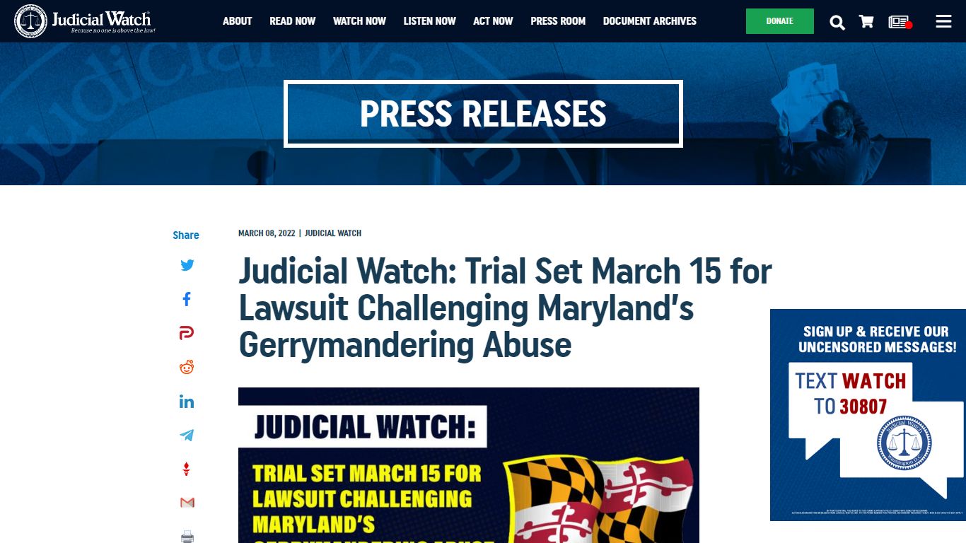 Judicial Watch: Trial Set March 15 for Lawsuit Challenging Maryland’s ...