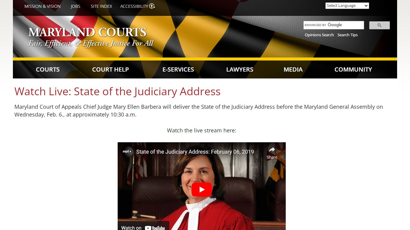 Watch Live: State of the Judiciary Address | Maryland Courts